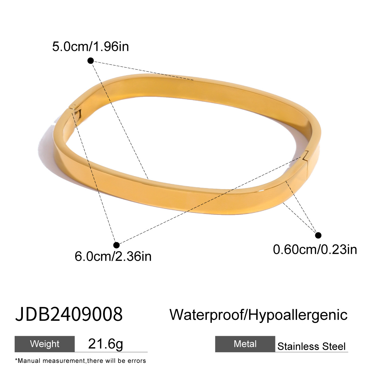 1 Piece Simple Classic Style Geometric Shape Stainless Steel  Gold Color Women's Bangle h5 